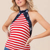 BiBi Stripe Jersey with Star Halter Neck with Tie Back - RED/IVORY