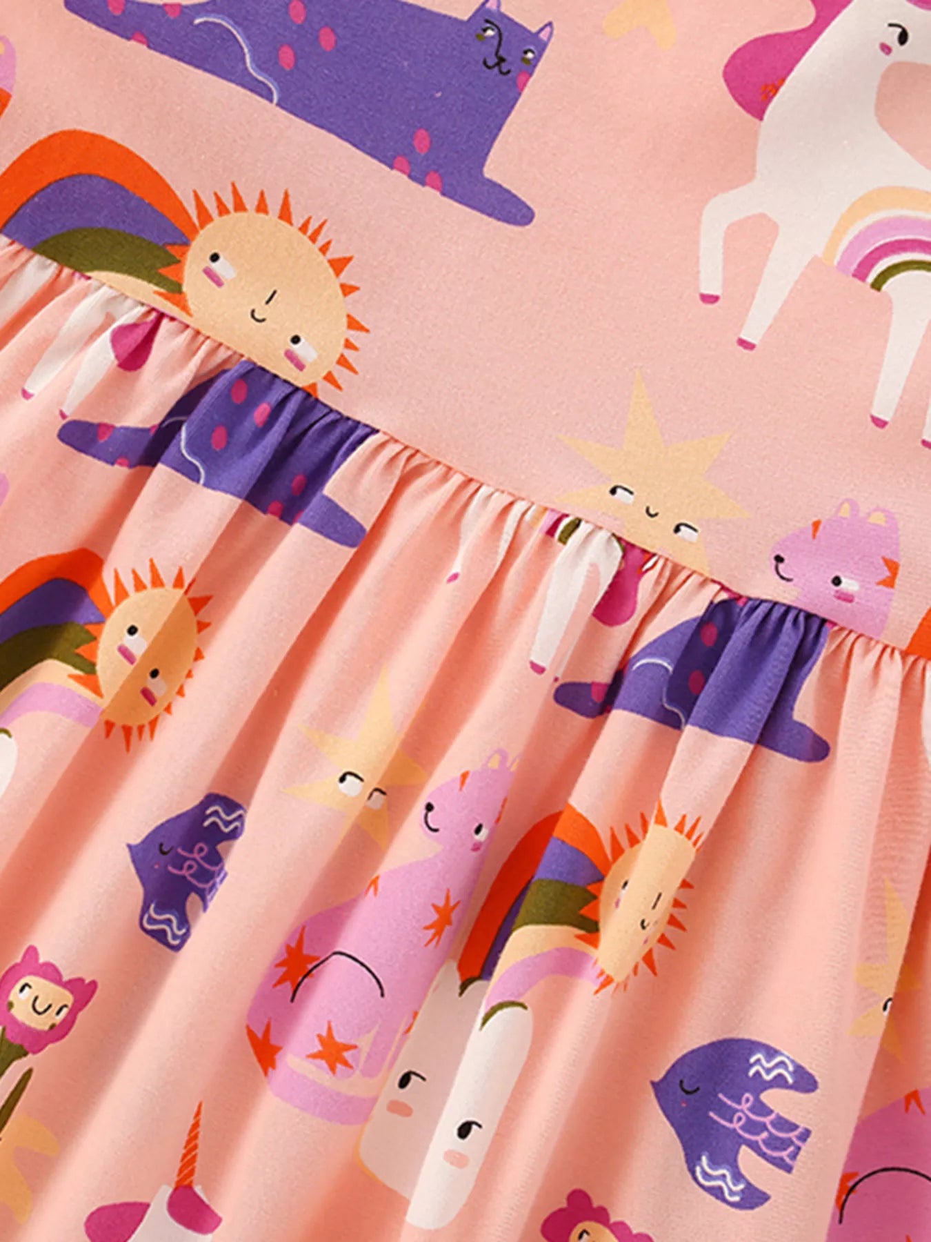 Children's Unicorn Print Casual Short Sleeve Dress - Farnelli