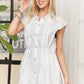 ADORA Solid Cap Sleeve Button Up Shirt - Farnelli