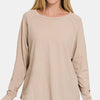 Zenana Round Neck Thumbhole Long Sleeve Top - LT MOCHA