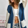 BiBi Color Block Sweater Cardigan with Button Closure - NAVY/IVORY