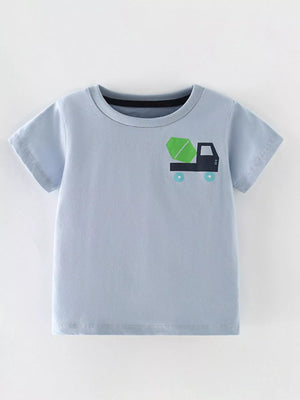 Children's Cartoon Truck Graphic Short Sleeve T-Shirt - Farnelli