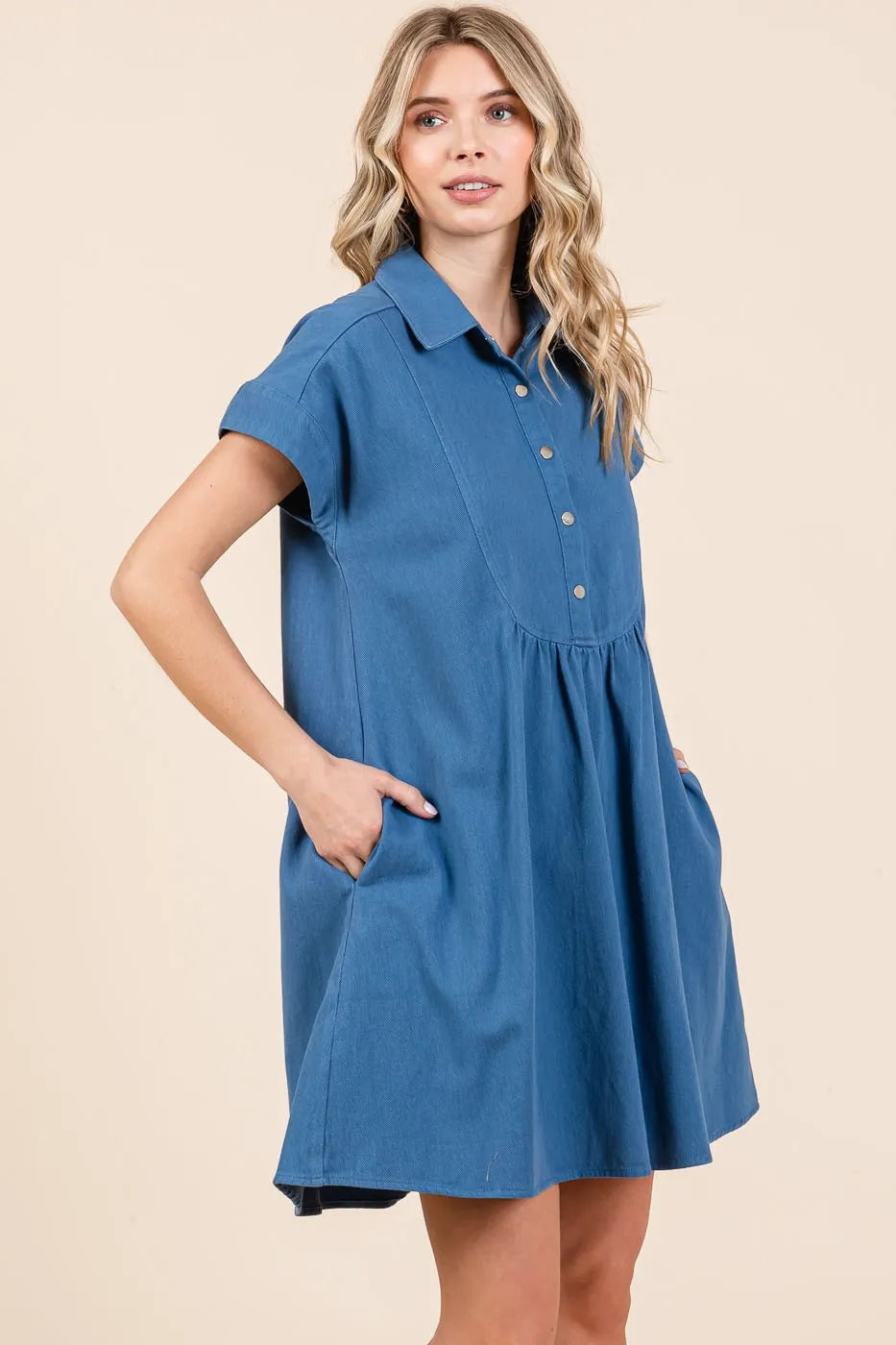 Mittoshop Twill Short Sleeve Collared Mini Dress - Farnelli