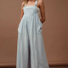BiBi Vintage Washed Crinkle Gauze Wide Leg Overalls - Light Blue