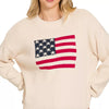 Zenana American Flag Crew Neck Sweater - LT BEIGE