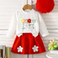 Children's Floral Applique Ribbed Knit Top & Pleated Skirt Set with Hat - Farnelli