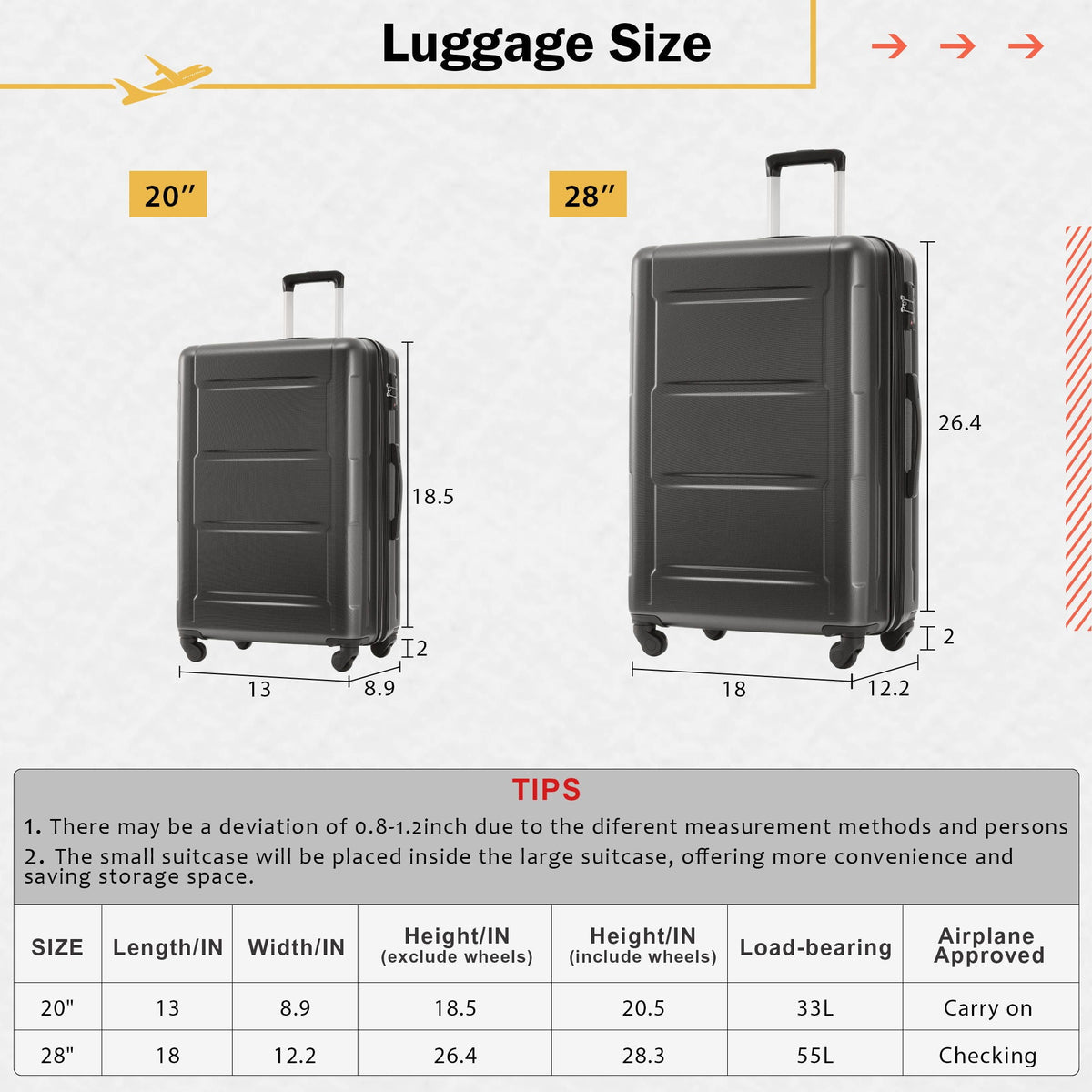 HouseOfZazla expandable 2-piece luggage set with TSA locks and spinner wheels in multiple colors