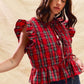 SO ME Christmas Holiday Plaid Ruffled Quilt Vest Top - Farnelli