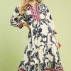 Umgee Boho Print Tiered Midi Dress - NAVY