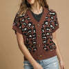 Umgee Leopard Button Down Short Sleeve Cardigan - Brown