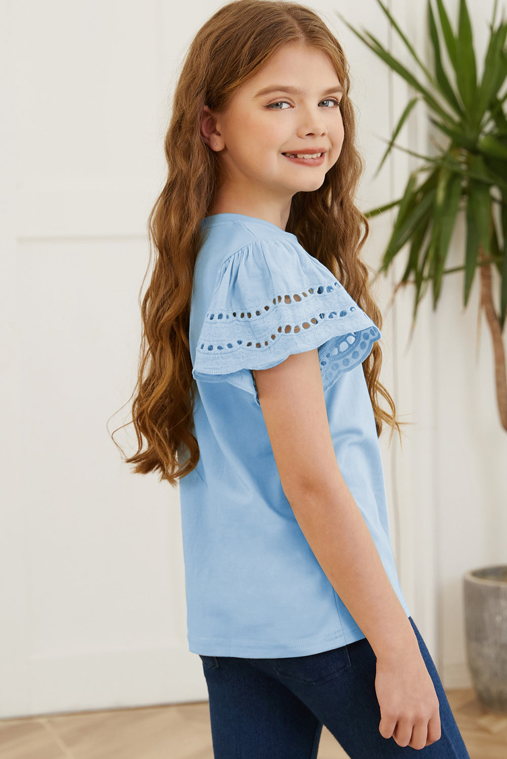 Round Neck Flutter Sleeve T-Shirt - Farnelli