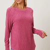 Basic Bae Full Size Ribbed Thumbhole Sleeve T-Shirt - Hot Pink