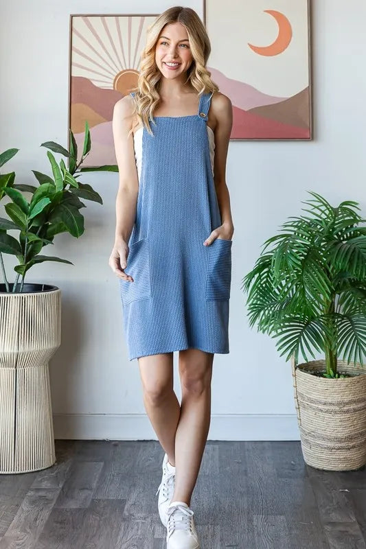 Heimish Full Size Ribbed Sleeveless Mini Tank Dress Plus Size - Farnelli