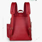Baldwin Baby Company Daphne diaper bag in crimson, back view with dimensions labeled