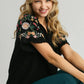 Umgee Full Size Linen Shirt with Embroidered Sleeves Plus Size - Farnelli