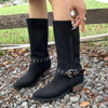 Point Toe Block Heels Boots - Black