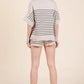 Lime 'N' Chili Striped Folded Half Sleeve Top and Shorts Set - Farnelli