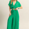 HYFVE Kimono Sleeve Crop Top and Wide Leg Pants Set - Green