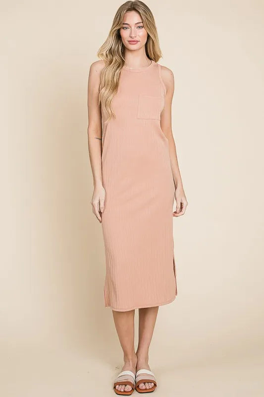 BOMBOM Ribbed Knit Sleeveless Midi Dress - Farnelli