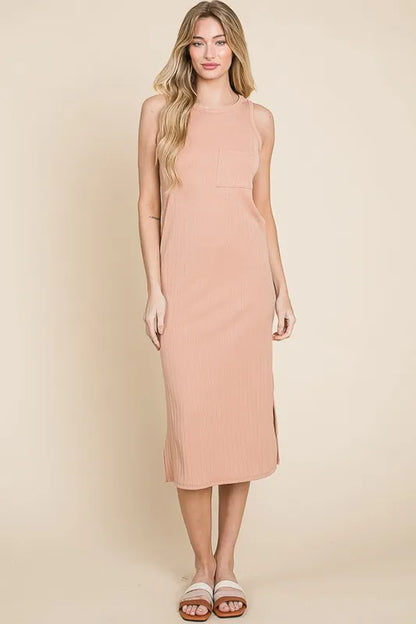 BOMBOM Ribbed Knit Sleeveless Midi Dress - Farnelli