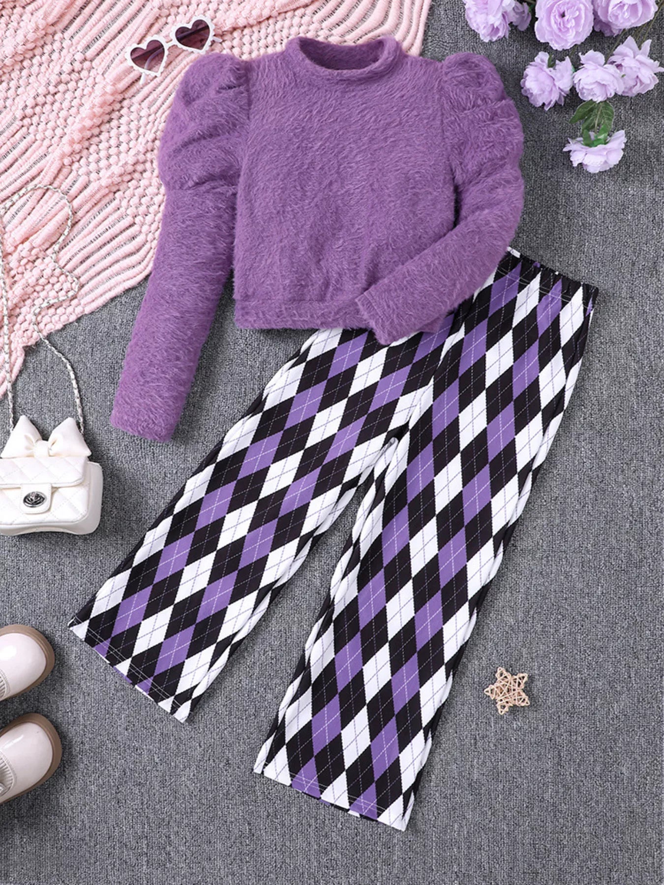 Children's Fuzzy Knit Top & Pants Set - Farnelli