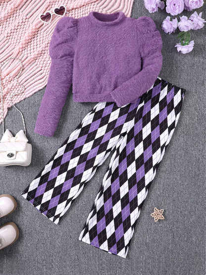 Children's Fuzzy Knit Top & Pants Set - Farnelli