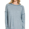 Zenana Full Size Melange Hacci Exposed Seam Hi-low Tee Plus Size - DUSTY BLUE