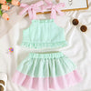 Children's Tie Strap Top & Layered Skirt Set - Green