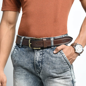Classy Leather Bags men's leather belt featuring a sleek brown strap with a metal buckle, stylish and durable accessory.