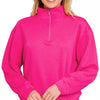 Zenana Scuba Half Zip Pullover Sweatshirt - HOT PINK