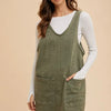 Annie Wear V-Neck Adjustable Strap Denim Overall Dress with Pockets - Army Green