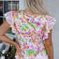 Savanna Ruffled Short Sleeve Notched Neck Blouse - Farnelli