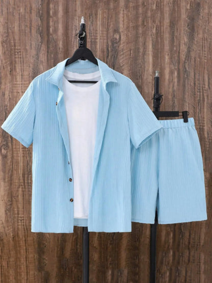Men's Plus Size Button Up Short Sleeve Shirt and Shorts Set - Farnelli