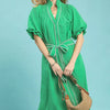 Umgee Ruffle Collar Midi Dress with Stripe Trim - GREEN