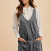 Annie Wear V-Neck Adjustable Strap Denim Overall Dress with Pockets - Charcoal