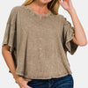 Zenana Washed Round Neck Drop Shoulder Cropped T-Shirt - MOCHA