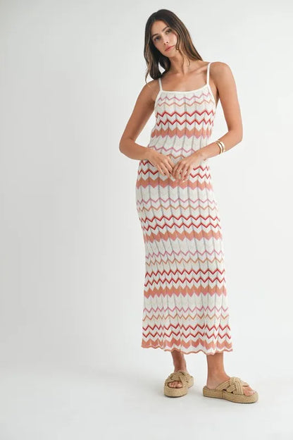 MABLE Lightweight Pointelle Chevron Knit Maxi Dress - Farnelli