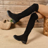 Round Toe Suede Low Heel Boots - Black