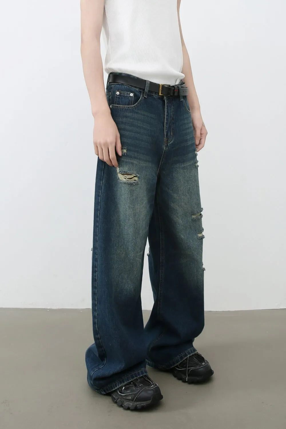 Men's Distressed Wide Leg Jeans - Farnelli