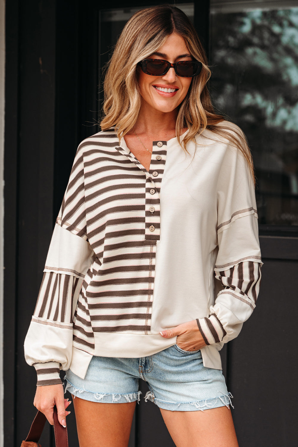 Ariana Stripe Stitched Oversized Sweatshirt - Farnelli