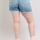 Judy Blue Full Size High Waist Western Embroidery Detail Cut Off Denim Shorts Plus Size - Farnelli
