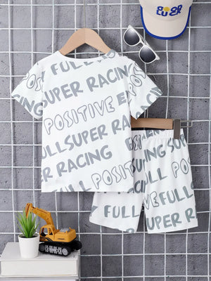 Children's Round Neck Cartoon Graphic T-Shirt and Shorts Set - Farnelli