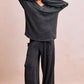 BiBi Two Tone Cord Rib Contrast Stitching V-Neck Top and Pants Set - Farnelli