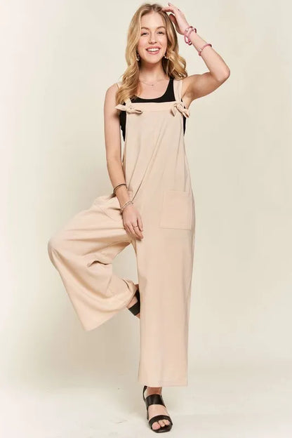 ADORA Knotted Wide Strap Wide Leg Overalls - Farnelli