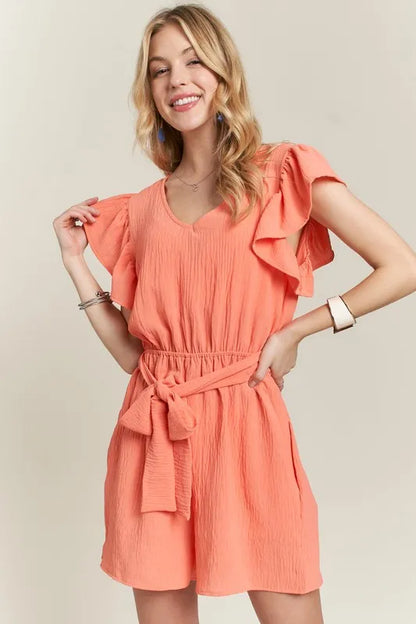 ADORA Ruffle Sleeves Romper with Pockets - Farnelli