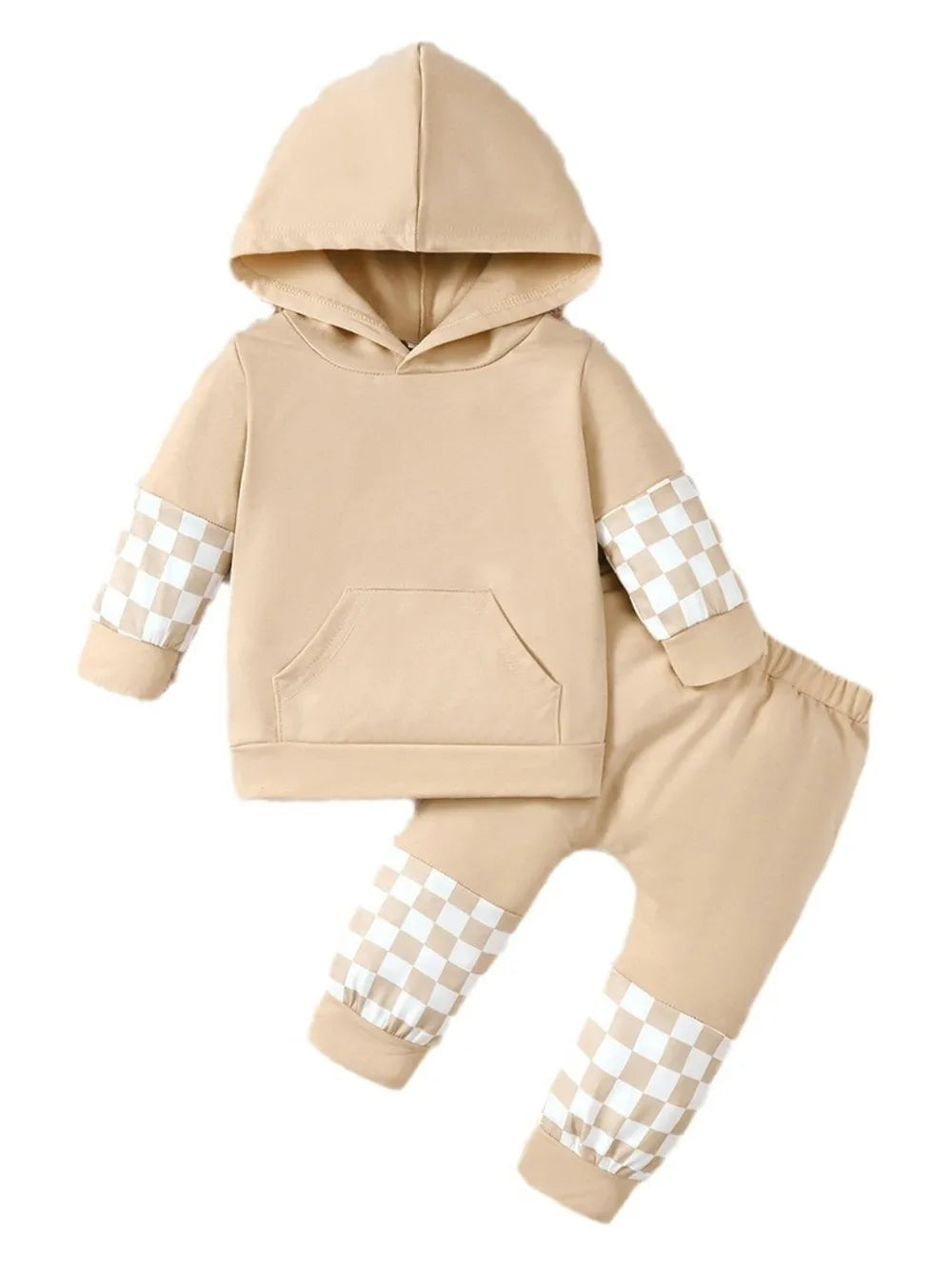 Checkered Long Sleeve Sweatshirt and Pants Set - Farnelli