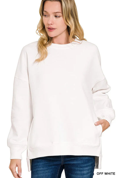Zenana Fleece Hi-low Boyfriend Sweatshirts with Pockets - Farnelli