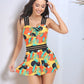 Ruched Printed Sweetheart Neck Two-Piece Swim Set - Farnelli