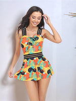 Ruched Printed Sweetheart Neck Two-Piece Swim Set - Farnelli