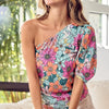 BiBi Floral Puff Sleeve One Shoulder Top - Multi
